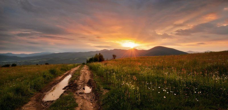 дорога, солнце, рассвет, закат, горы Дорога к солнцу... фото превью