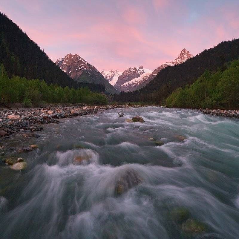 кавказ, домбай, утро, Николай Мысливцев