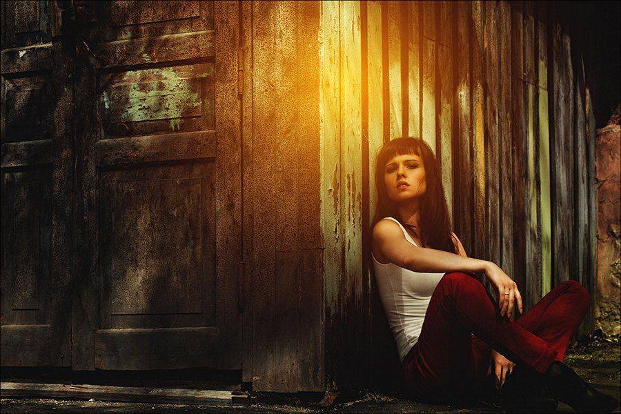 yellow, red, portrait, girl, Danila Lopatkin