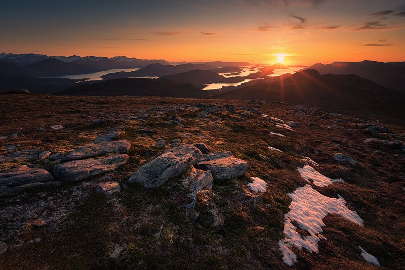 norway,sunset,mountains,light autumn sunset фото превью