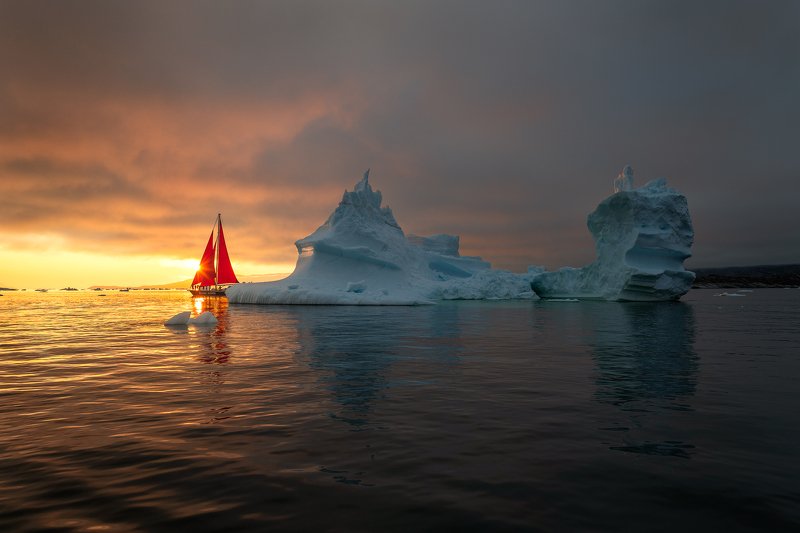 greenland, sailing, sunset, summer, iceberg Into The Dark фото превью