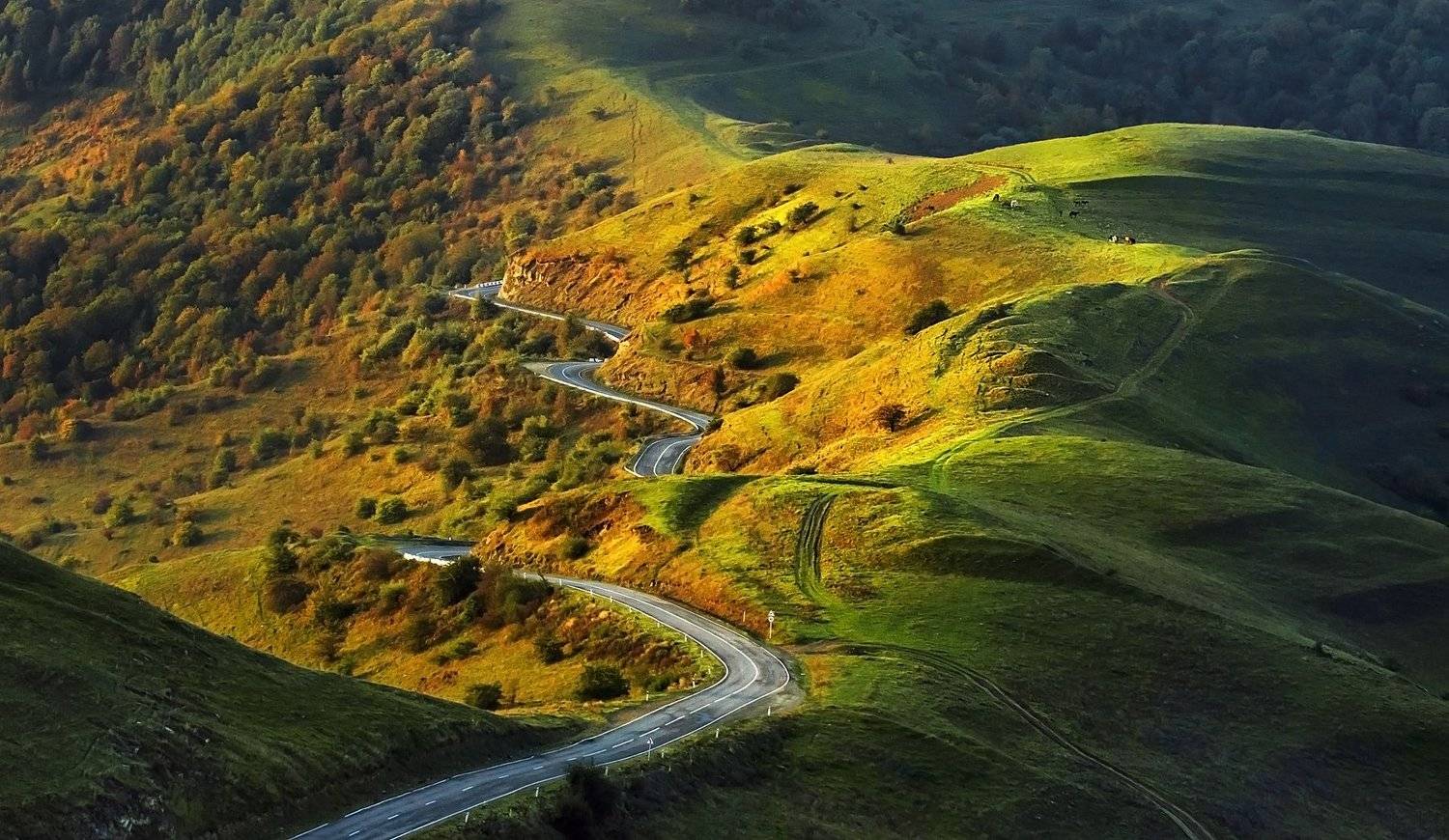 Дорога, горы, Дагестан, восход, утро, утро в горах, дороги Дагестана, Vyacheslav Lozhkin