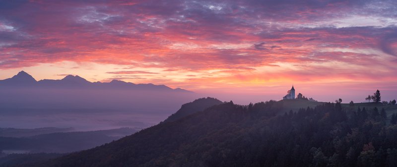 утро, рассвет, осень, пейзаж, горы Утро в Словении фото превью
