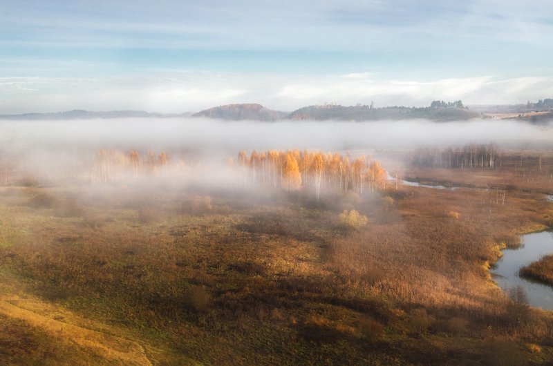 изборск, утро, туман, осень. Изборско-мальская долина. Утренний туман. фото превью