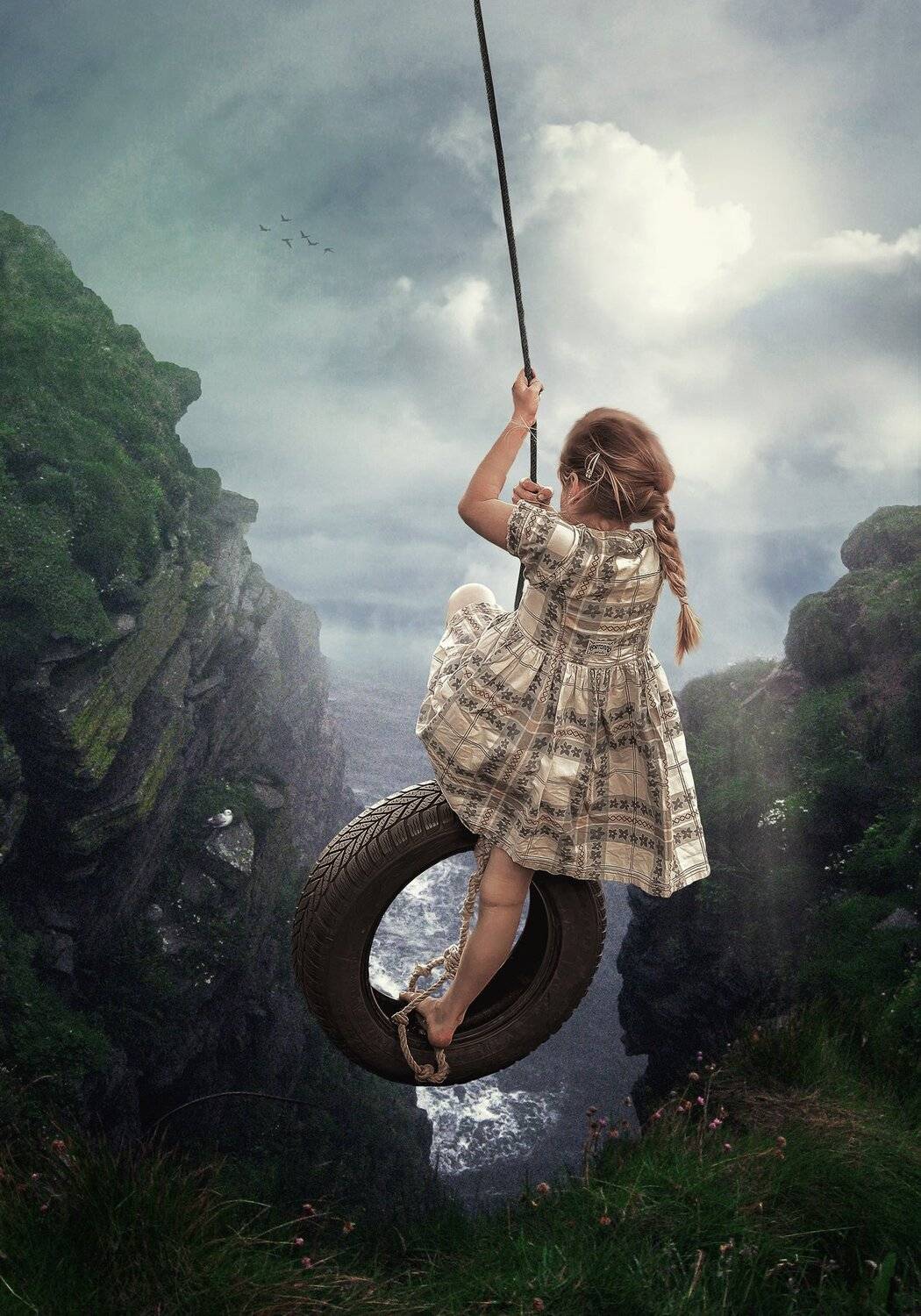 девушка, качели, скала, Sergii Vidov