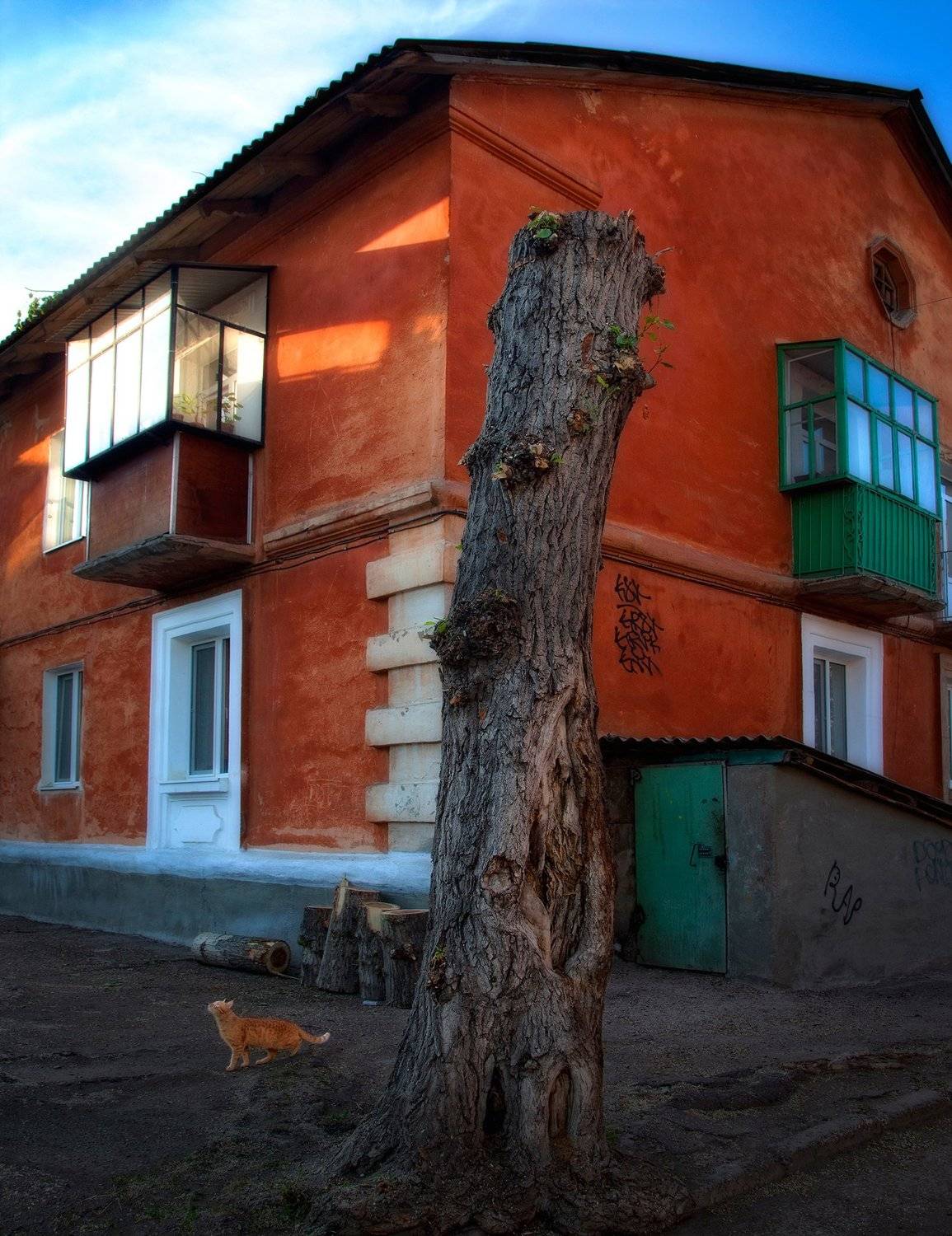 город,двор,дома,старый,уютный,кот, Тамара Андреева