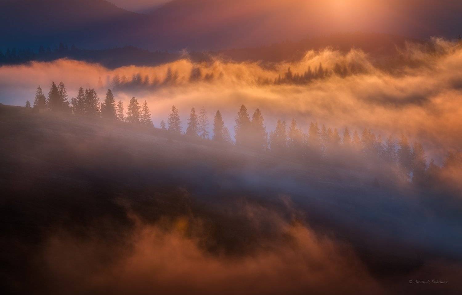 карпаты, осень, пейзаж, утро, рассвет, туман, Александр Кукринов