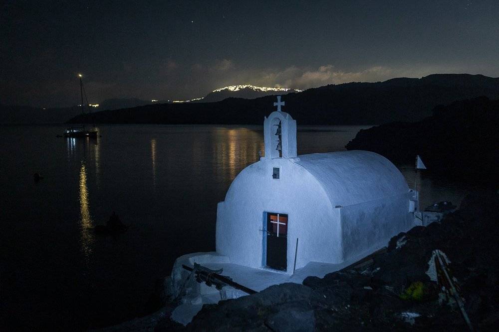 nightscapes,night,santorini,church,white, Eriks Zilbalodis