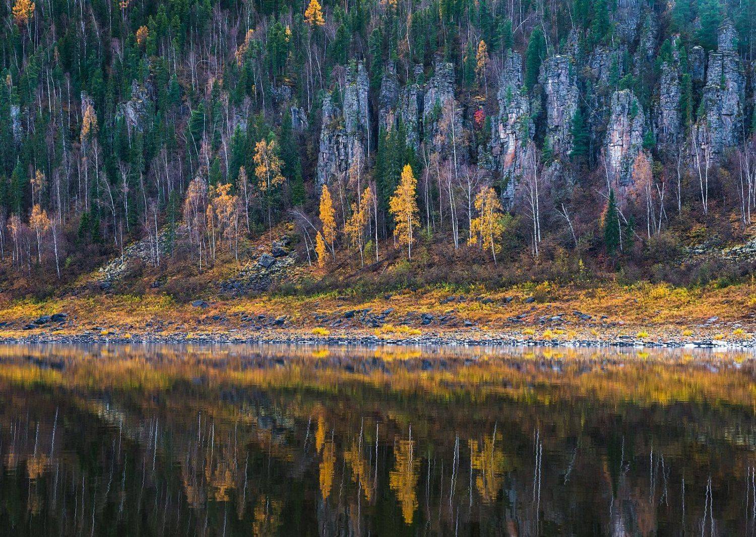 эвенкия, подкаменная тунгуска, суломайские столбы, река, отражение, осень, лес, тайга, Екатерина (PhotoJourneys.ru) Васягина