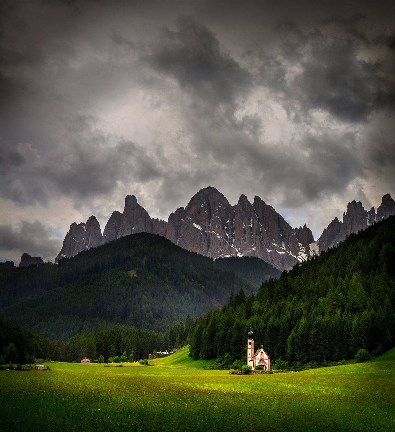 landscape nature scenery chapel church clouds mountain peaks italy dolomites travel, Александър Александров