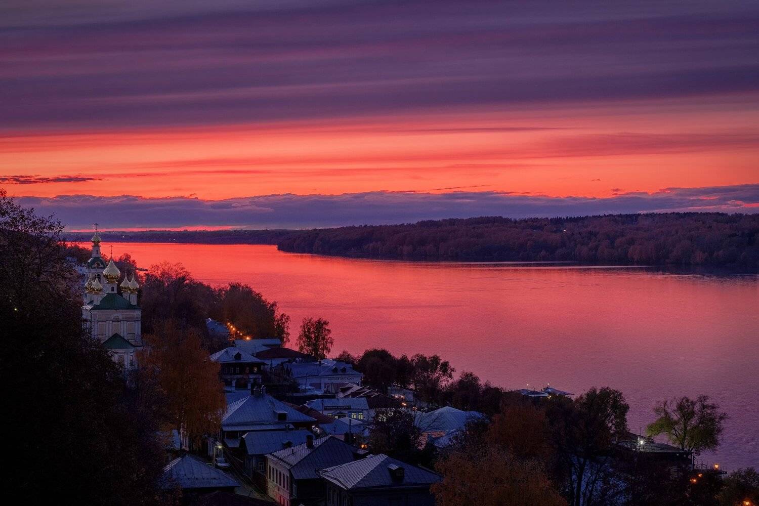 плес, осень, октябрь, закат, река, волга, ночь, церковь, Андрей Чиж