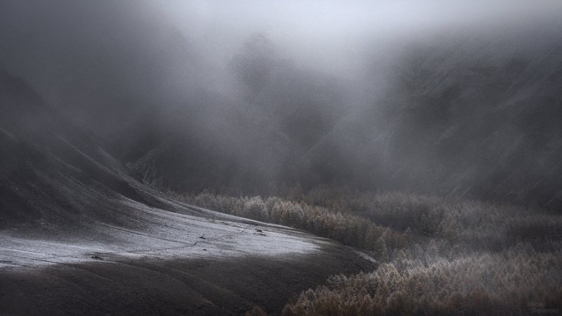 алтай, горы, чуйская степь, туман, снег Эфемерность фото превью