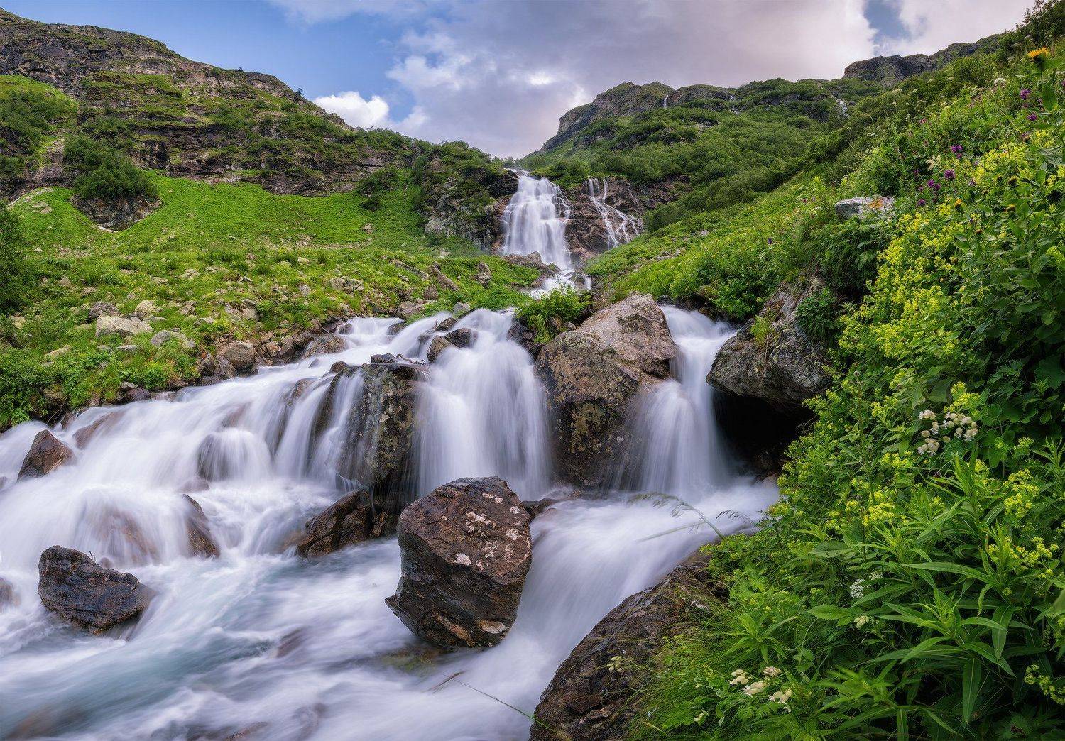 северный, кавказ, большой имеретинский водопад, вечер, июль,, Николай Мысливцев