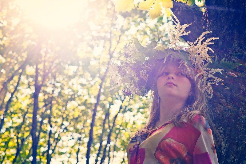 лето, девочка, лес, венок *** фото превью