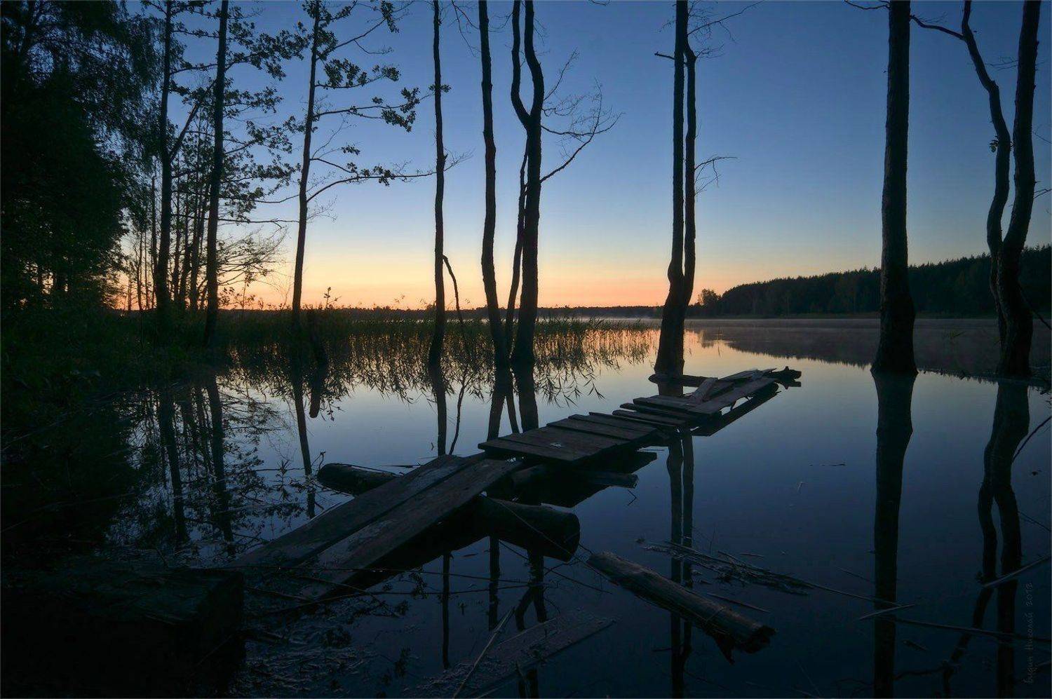 мостик, ночь, озеро белое, пейзаж, природа, рассвет, тишина, Будин Николай