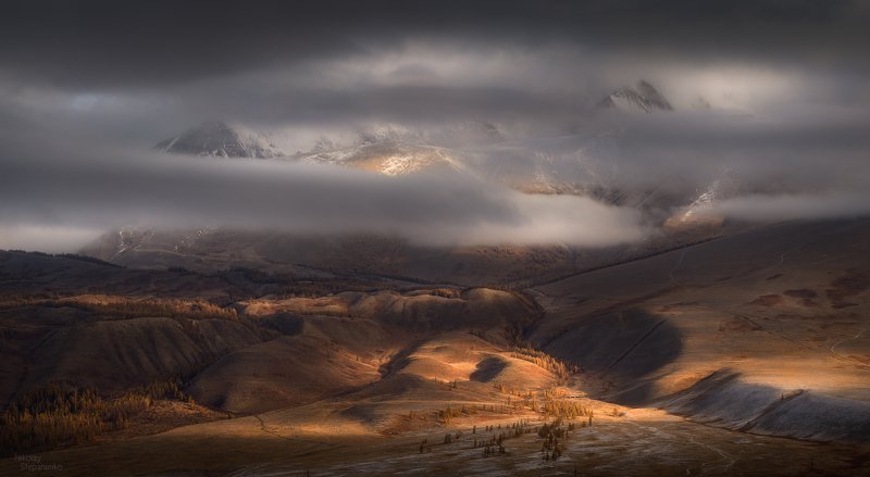 алтай, горы, курай, курайский хребет, облака, рассвет  фото превью