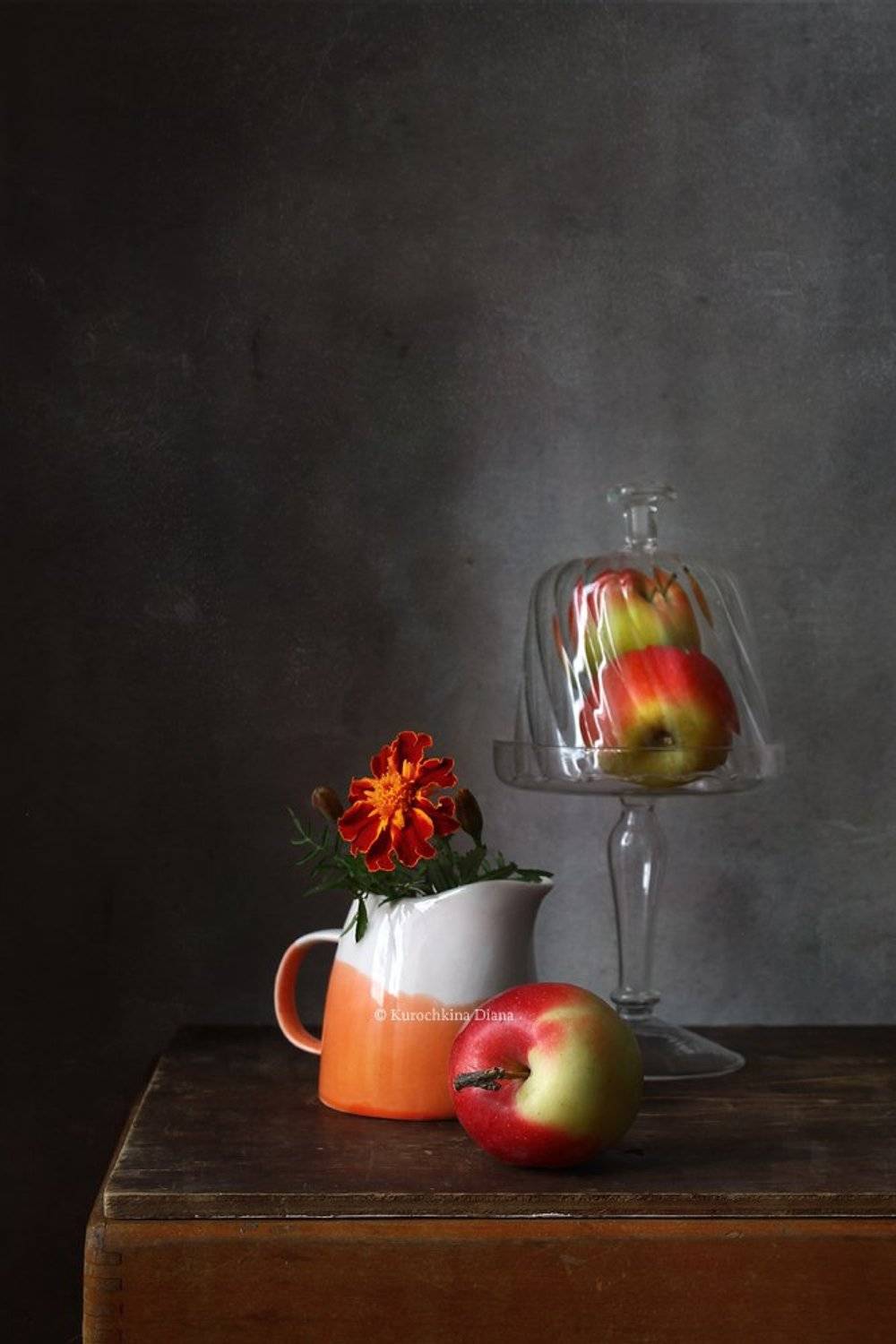натюрморт, цветы, яблоки, Курочкина Диана