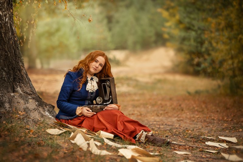 девушка, рыжая девушка, красивая, красавица, gerl, beauty, косплей, винтаж, ретро Мечтательница фото превью
