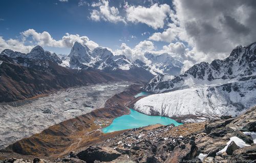 Gokyo village and lake from Gokyo Ri in Nepal