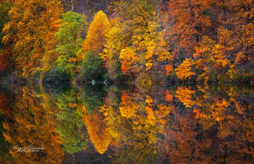 Incredible autumn reflections of Bear Mountain, New York