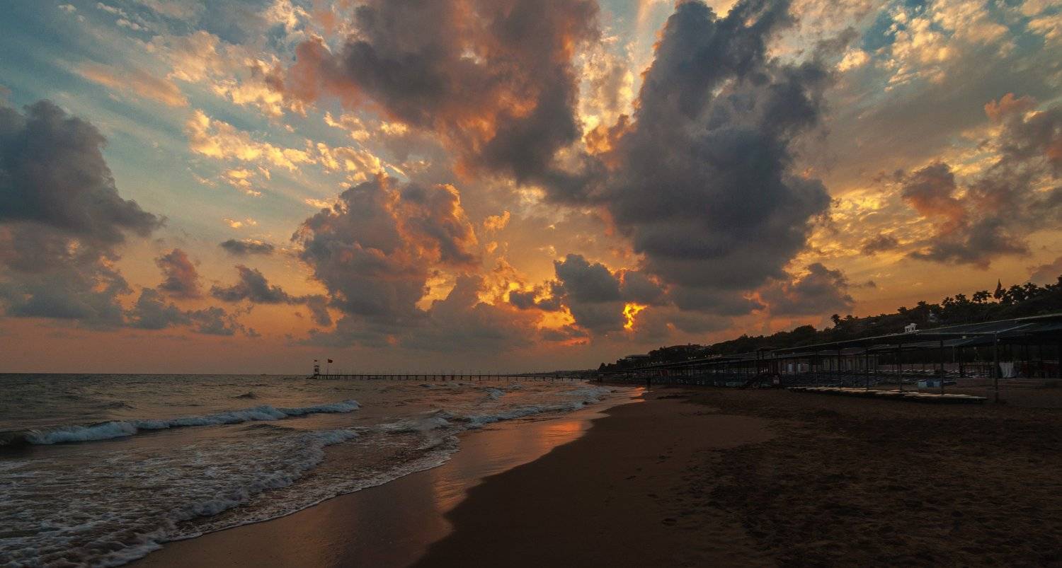 пейзаж, море, закат, небо, облака, волны, Турция, лето, Армашов-Тельник Григорий