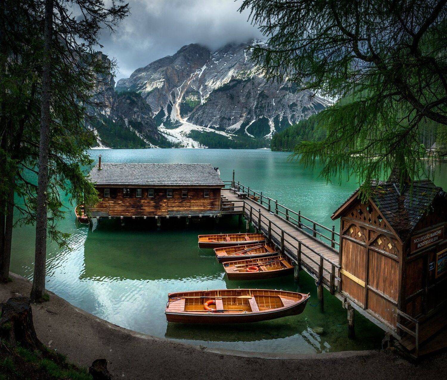 landscape nature scenery spring lake reflection hut kay boats clouds peak peaks clouds mountain panorama dolomiti пейзаж озеро весна горы, Александър Александров