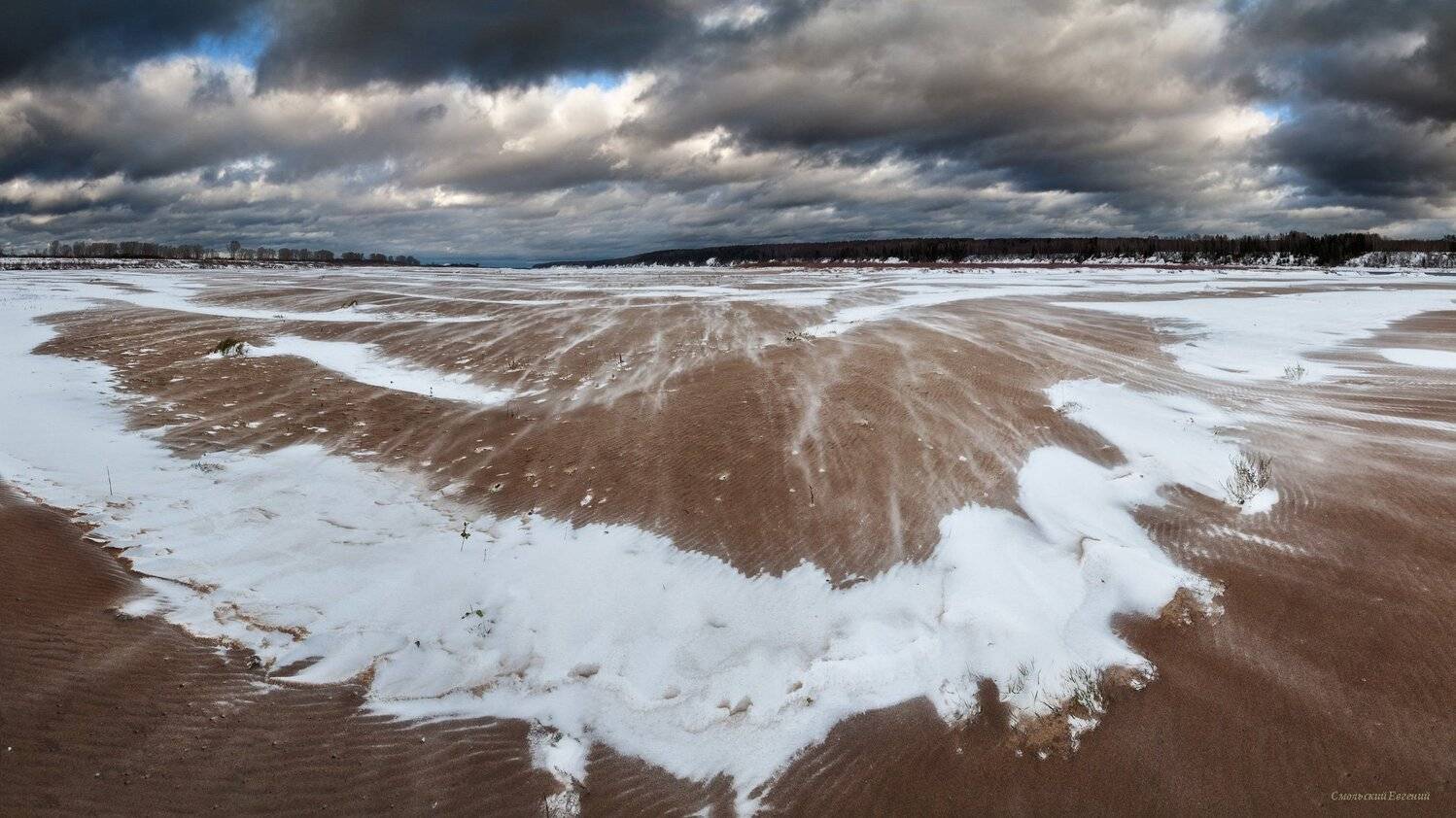 осень, песок, берег, снег, ветер, вьюга, река., Смольский Евгений