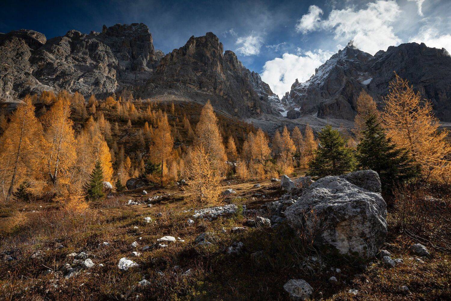 mountains, dolomites, italy, sunrise, landscape, nature, travel, autumn, peak, clouds, trees, yellow, Lazar Ioan Ovidiu