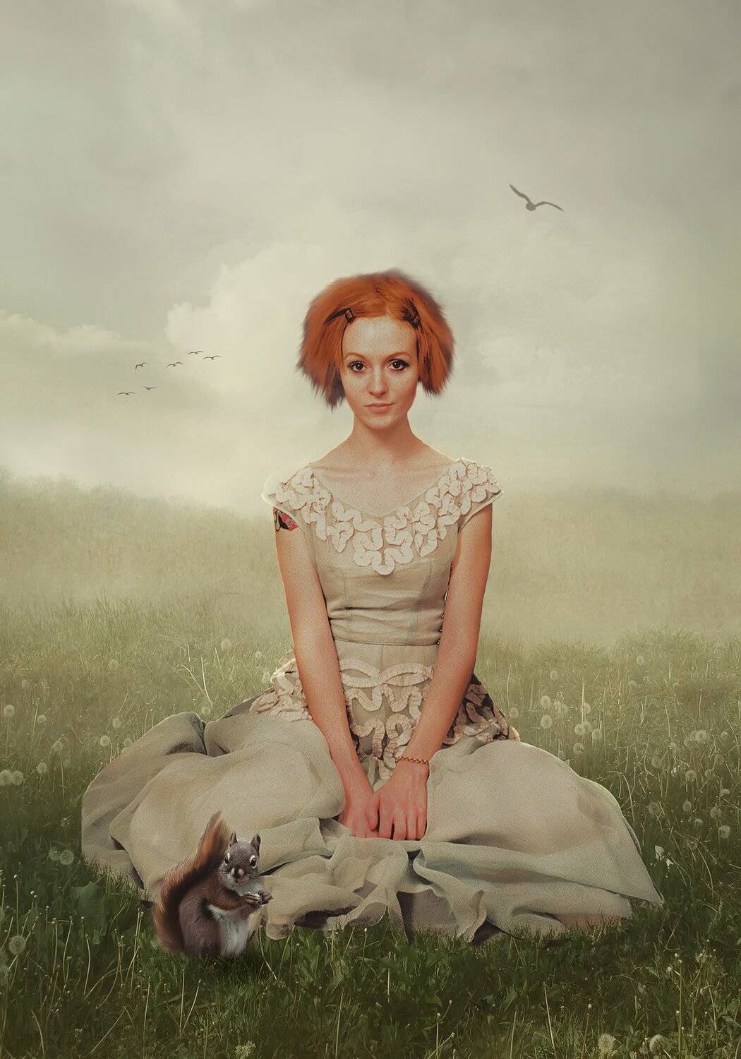 девушка, поле, белка, одуванчики, Sergii Vidov