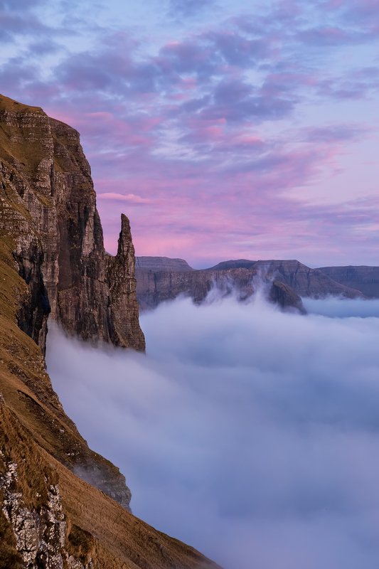 Faroe Island, cloudscape, rock, cliff, landscape, nature, sunset Golden Autumn. Rock \