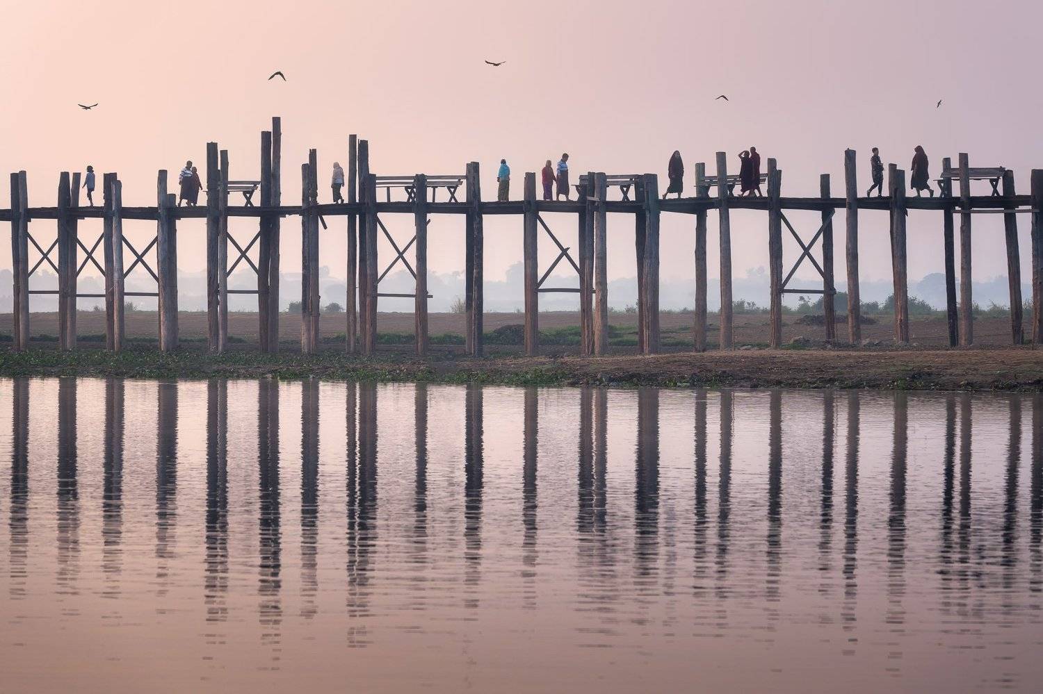 amarapura, ancient, architecture, asia, asian, beautiful, bein, birds, boat, bridge, burma, burmese, culture, dawn, footbridge, lake, landmark, landscape, mandalay, morning, myanmar, nature, peaceful, people, pink, reflection, river, rural, silhouette, sk, Andrey Omelyanchuk