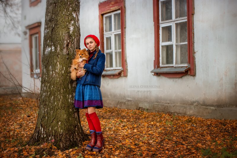 девушка, девочка с собакой, улица, город, фото девушки, городская съемка   фото превью