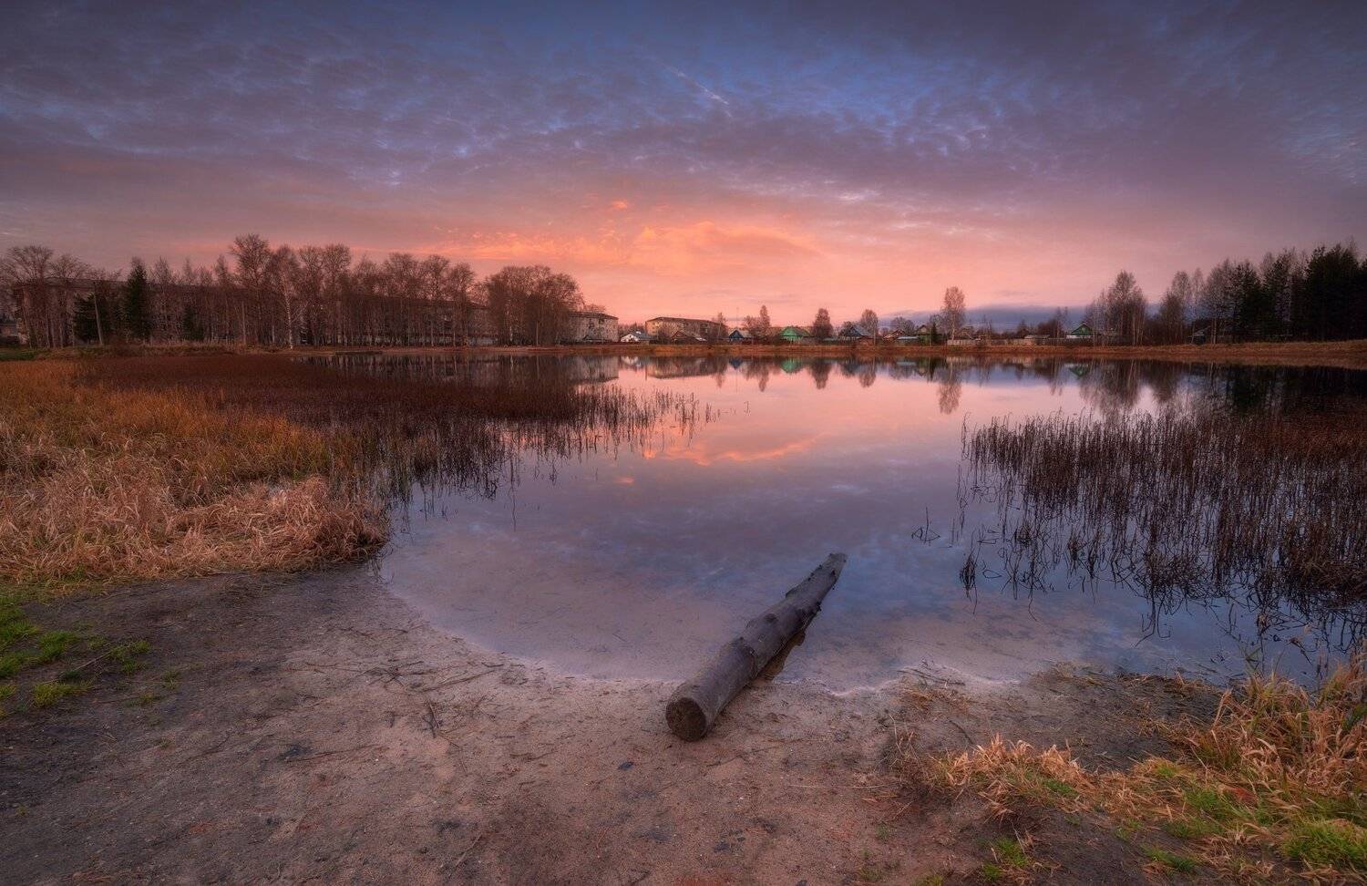 пейзаж,россия,закат,отражение,небо,поселок,осень, Виталий Истомин