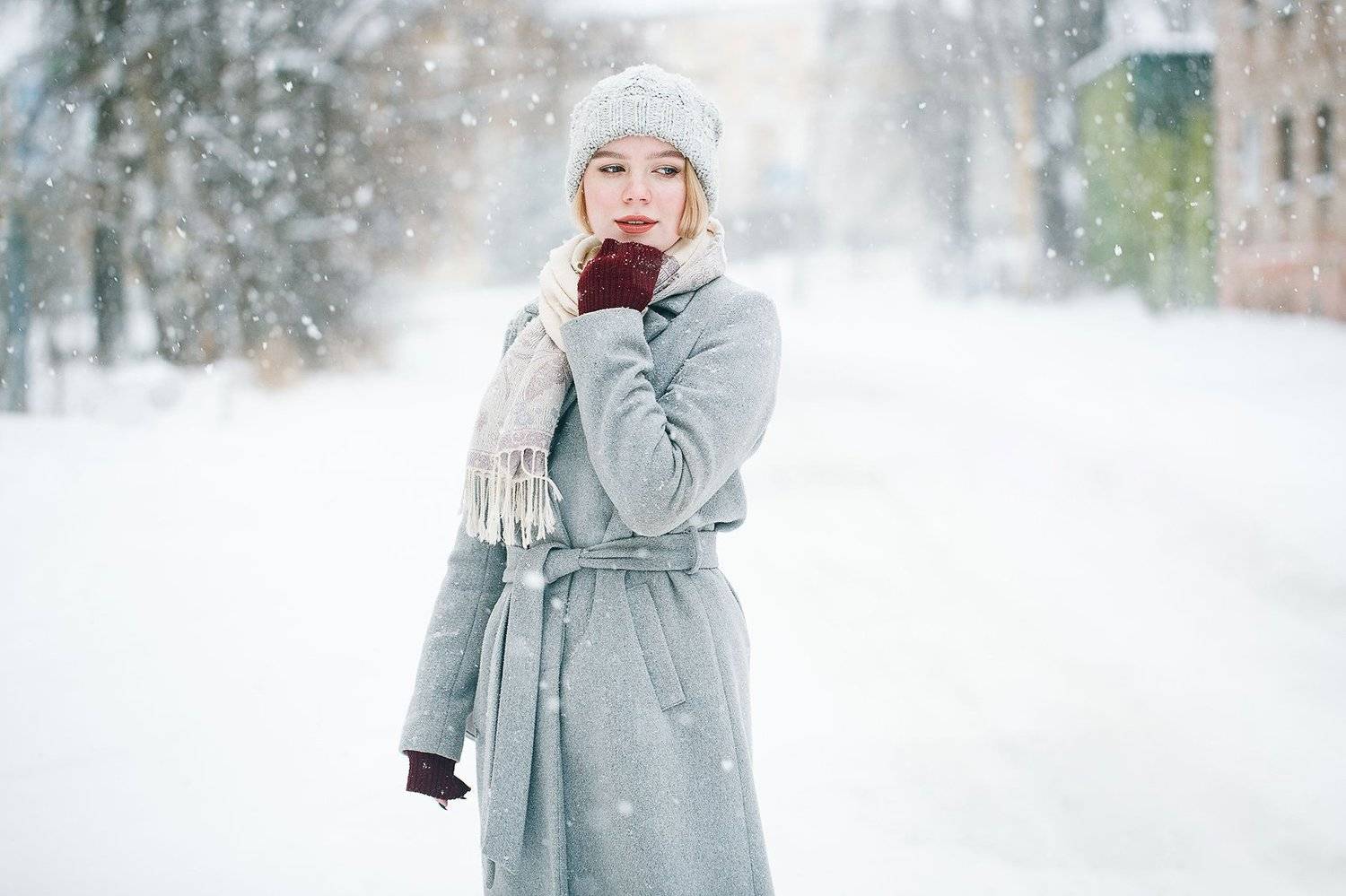 девушка, снег, улица, Евгений Толкачёв