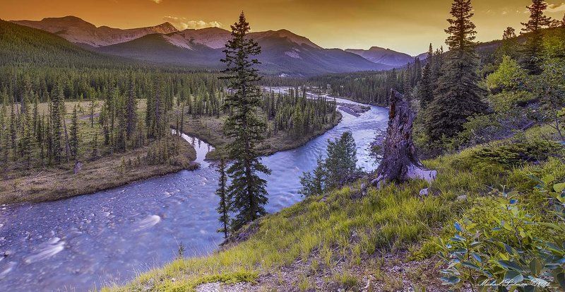 mountains, summer, sunset, colors, river Evening. фото превью