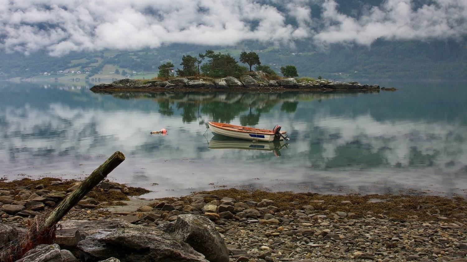 норвегия,июль,горы,озеро,вода,облака,лодка,фьёрд., СПИРИДОНОВ НИКОЛАЙ