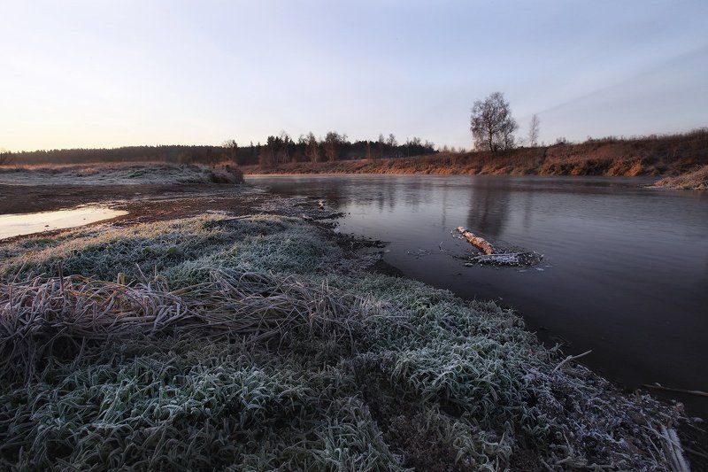 иней, утро, река изморось фото превью
