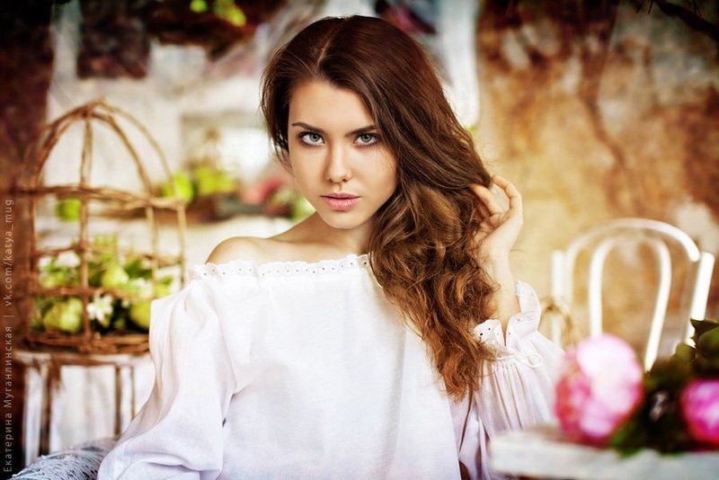 девушка, портрет, красиво, мило, нежно, студия, цветы Рита. \