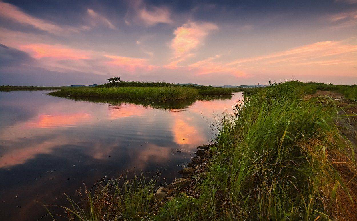 вечер, отражение, озеро,небо, Андрей Кровлин