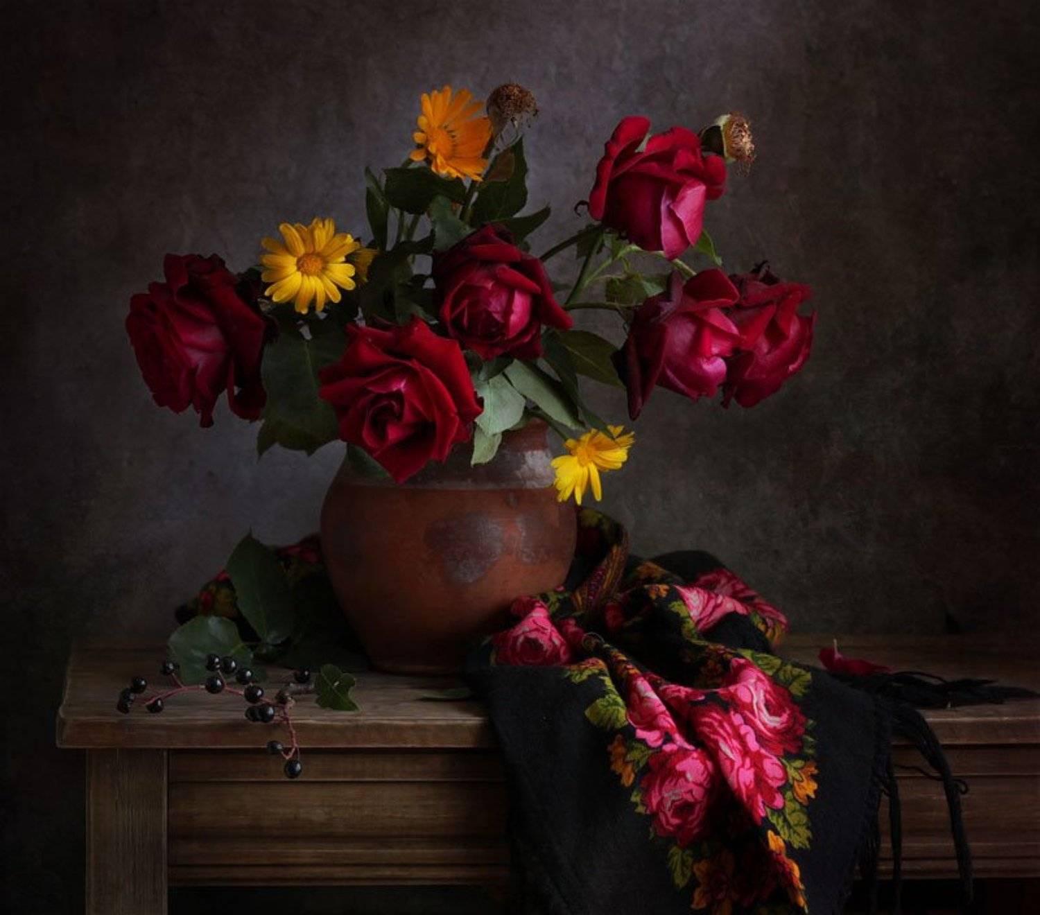 цветы, розы, платок, Галина Рябикова-Багузова