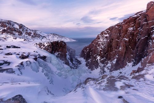 Frozen waterfall. Teriberka, Russia