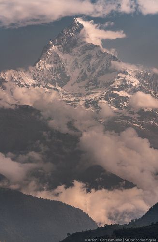 Machapuchare summit or Fishtail in Annapurna Sanctuary region, the Himalayas