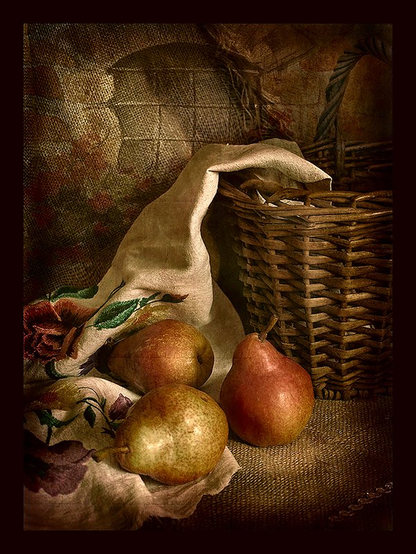 натюрморт, груши, корзинка С грушами и корзинкой фото превью