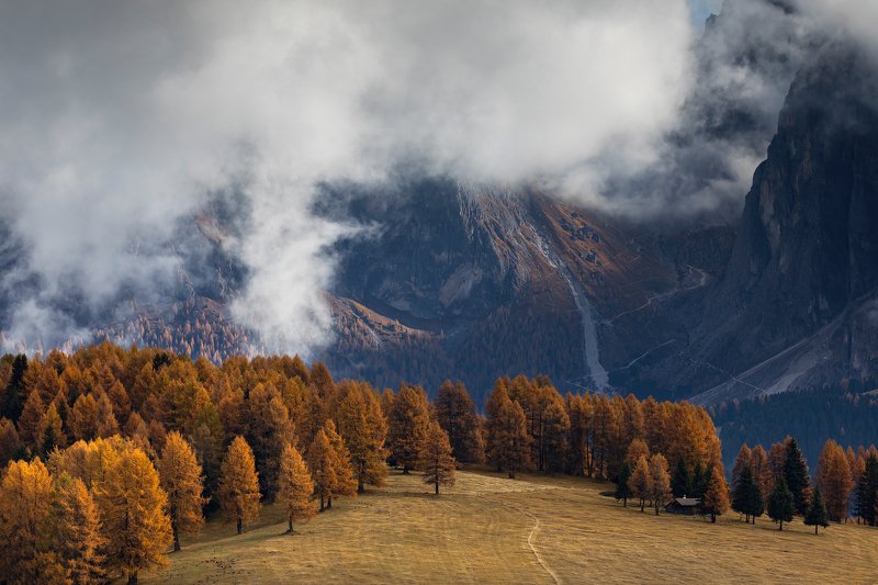 mountains, dolomites, italy, sunrise, landscape, nature, travel, autumn, peak, clouds Gorgeous Autumn фото превью