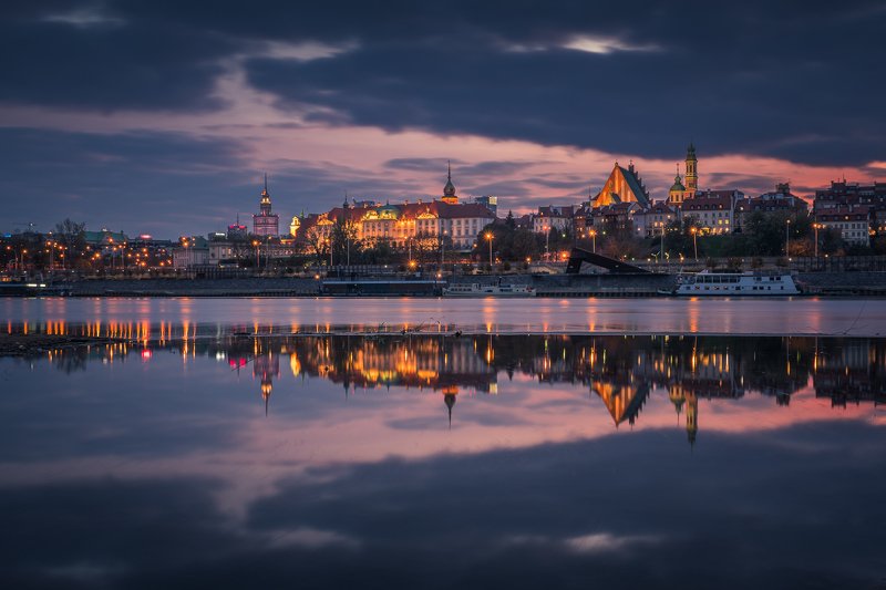 warsaw, city, architecture, vistula, river, reflection, night, Warsaw фото превью