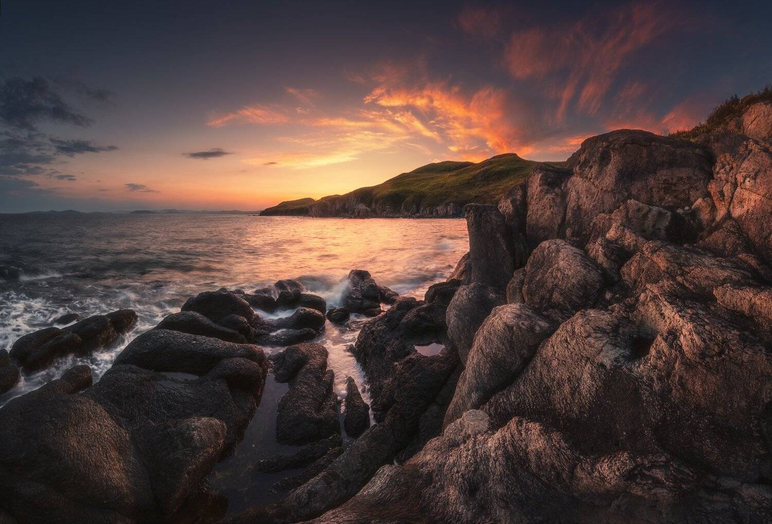 море, скалы, закат, Андрей Кровлин