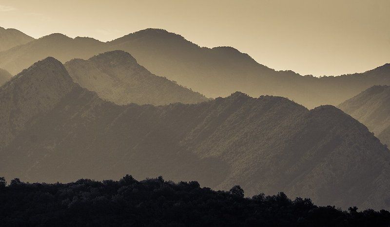 Горы, Перспектива, Сепия  фото превью