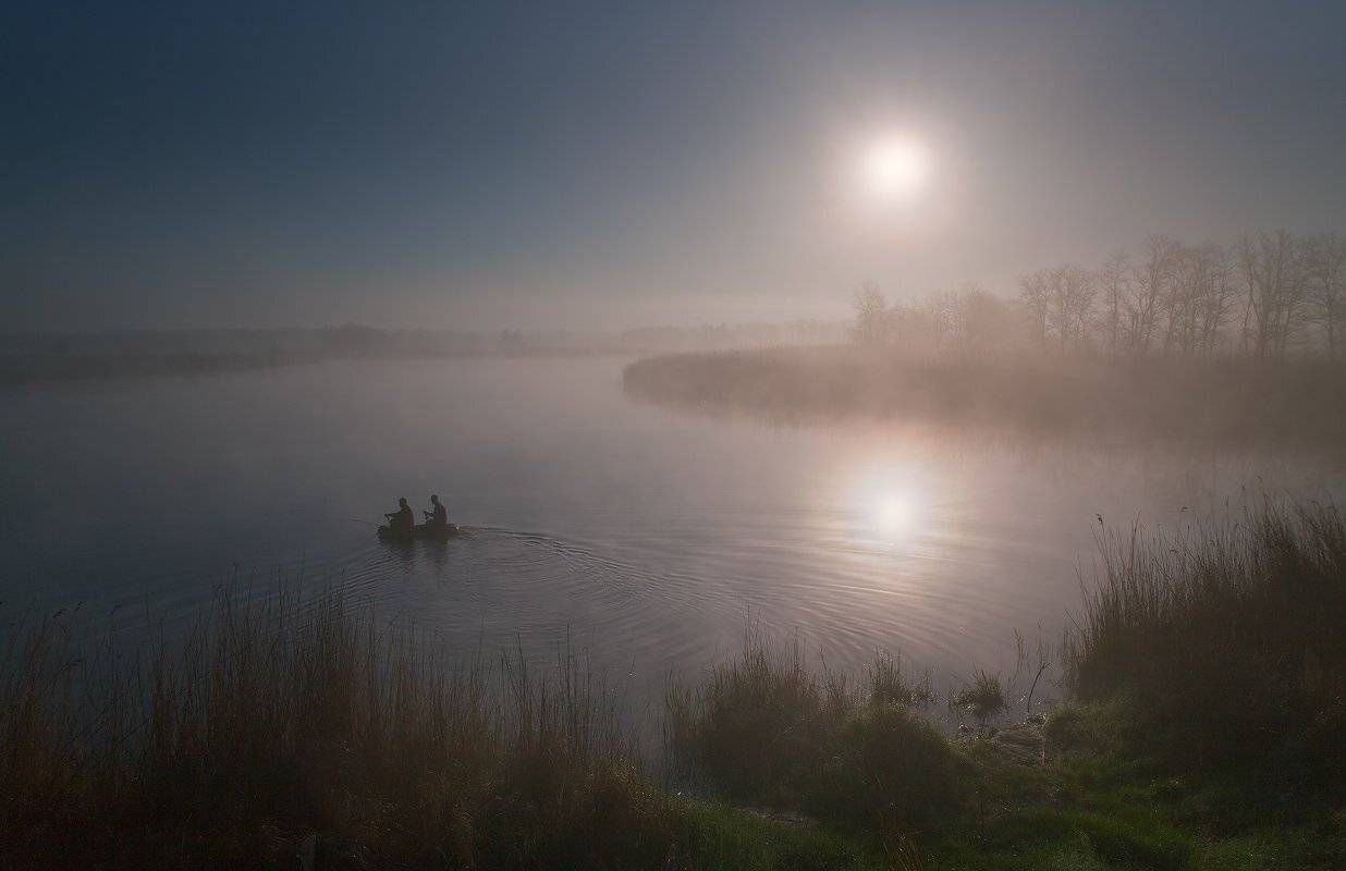 река, челбас, утро, туман, , рыбаки, Николай Мысливцев