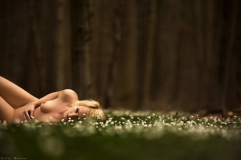nude, erotic, woman, flower, tree, forest, bokeh, dof la mer фото превью