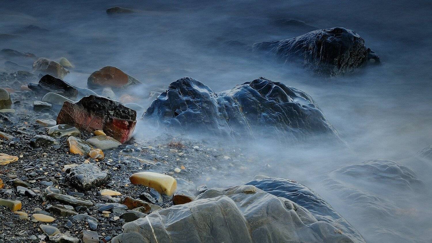 камни, вода, море, берег, вечер, Serj Master